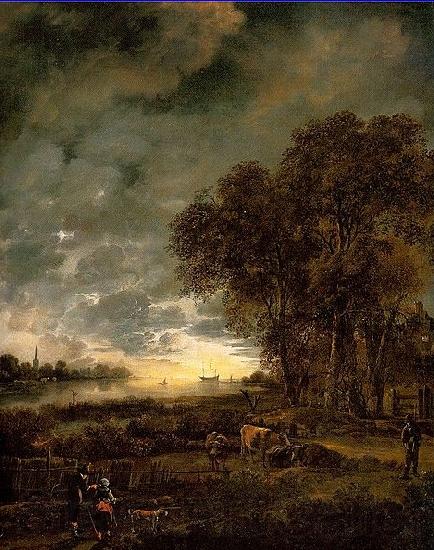 Aert van der Neer A Landscape with a River at Evening Germany oil painting art